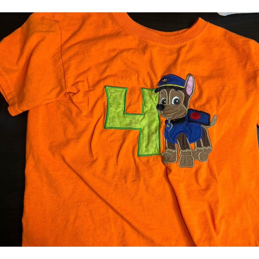 One of a Kind Paw Patrol 4th Birthday T Shirt Kids Small Orange Chase Embroider - Picture 1 of 11